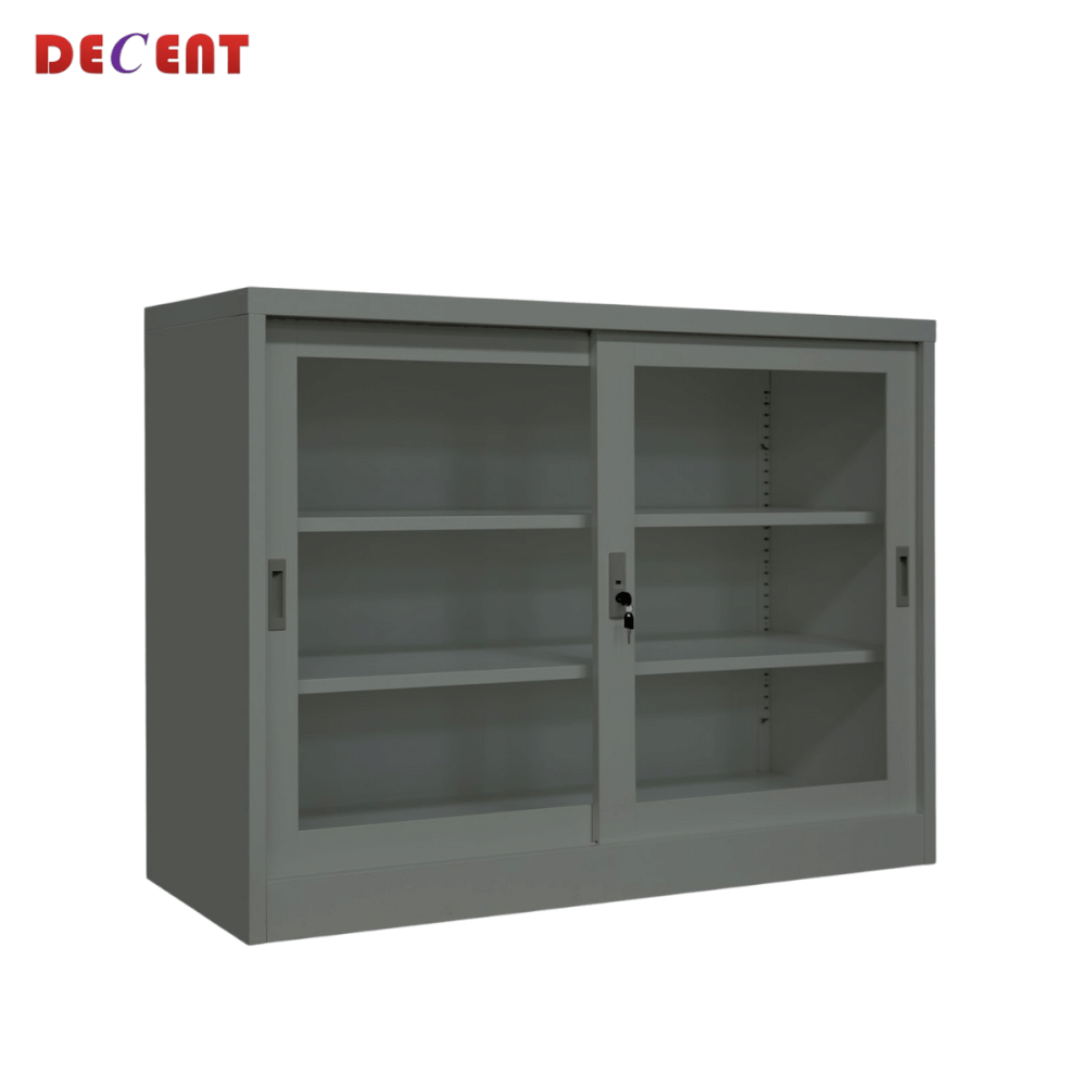 ตู้เอกสารเหล็กบานเลื่อน DECENT รุ่น FC-G2-4 สีเทา กระจกเตี้ย 120 ซม.